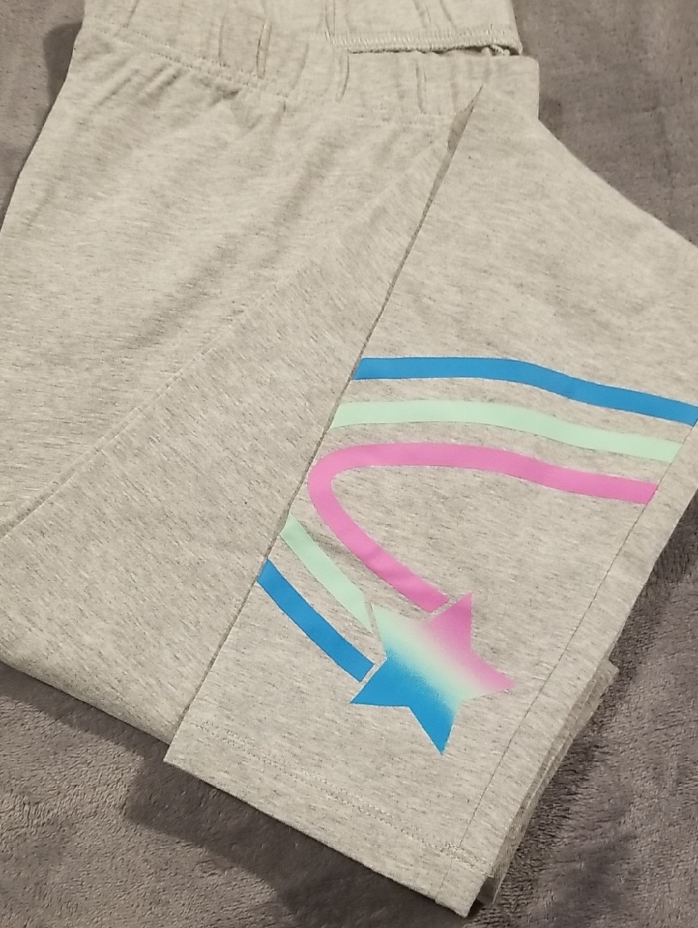 GIRL'S Lands' End Gray LEGGING with with colorful shooting star graphic NWOT XL